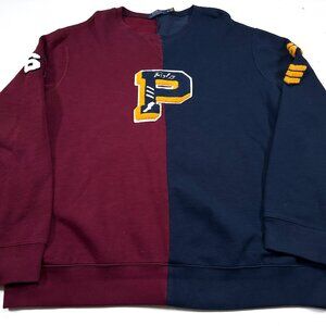 Polo Ralph Lauren Mens Sweatshirt XL Colorblock P Wing Patch 67 Varsity Red Blue